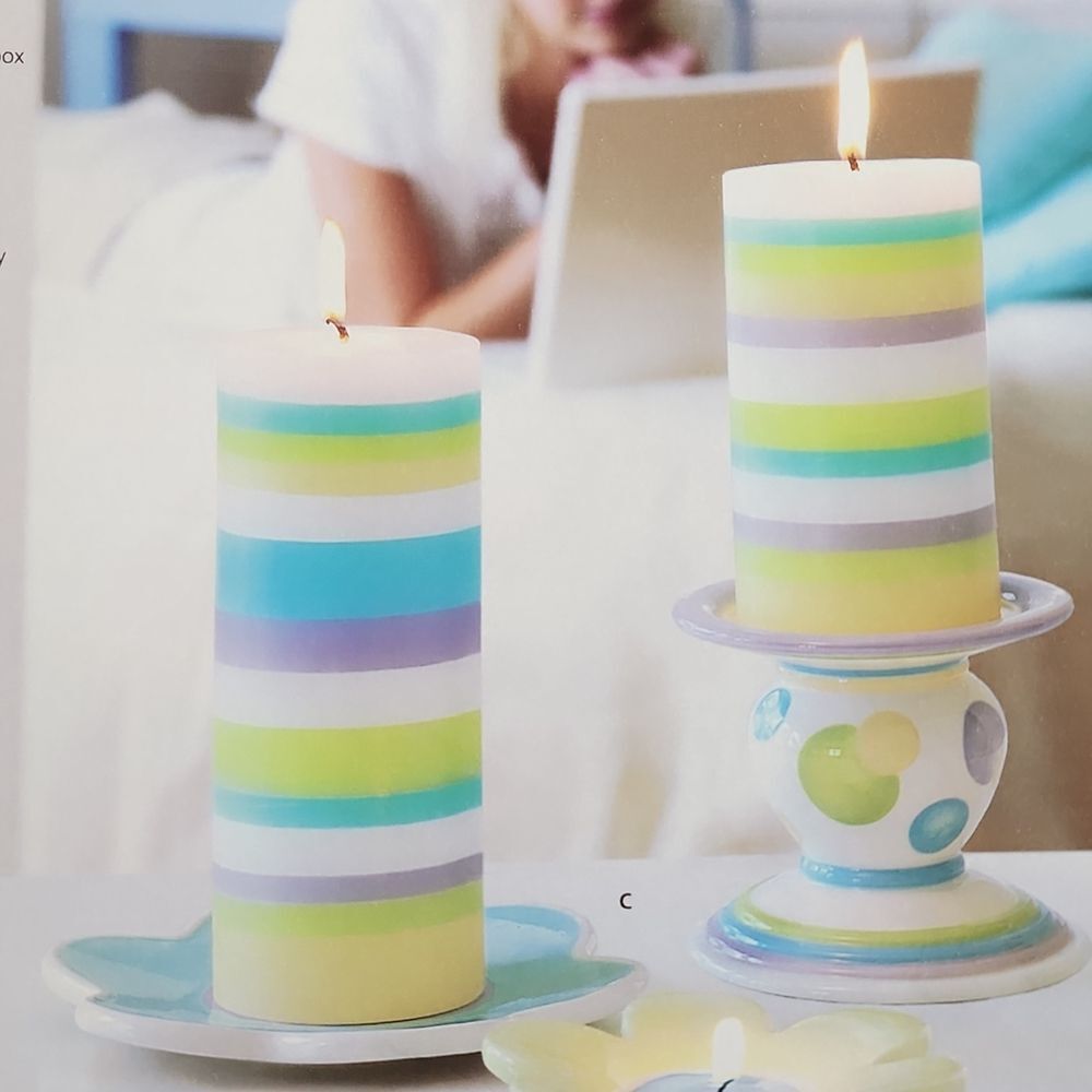 🔥PartyLite Pastel Lively Pillar Candle Holder Set